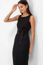 ZANIA PLEATED MIDI COLUMN DRESS W BELT