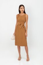 ZANIA PLEATED MIDI COLUMN DRESS W BELT