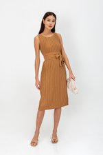 ZANIA PLEATED MIDI COLUMN DRESS W BELT