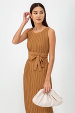 ZANIA PLEATED MIDI COLUMN DRESS W BELT