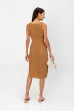 ZANIA PLEATED MIDI COLUMN DRESS W BELT