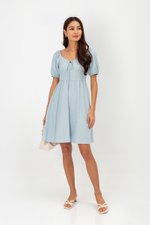 KYLIN LINEN PUFF SLEEVE MINI DRESS