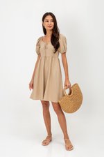 KYLIN LINEN PUFF SLEEVE MINI DRESS