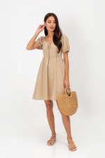 KYLIN LINEN PUFF SLEEVE MINI DRESS