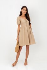 KYLIN LINEN PUFF SLEEVE MINI DRESS