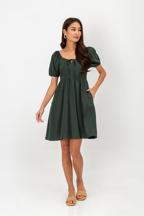 KYLIN LINEN PUFF SLEEVE MINI DRESS