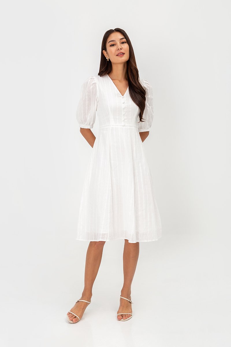 STASSIE EYELET SLEEVED MIDI DRESS