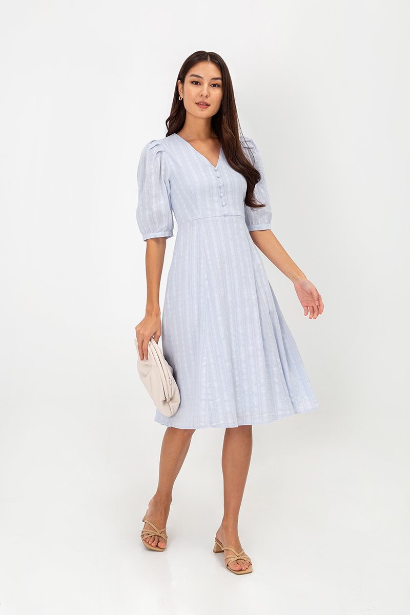 STASSIE EYELET SLEEVED MIDI DRESS