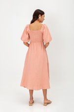 CASIE PUFF SLEEVE SMOCKED MIDI DRESS