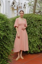 CASIE PUFF SLEEVE SMOCKED MIDI DRESS