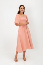 CASIE PUFF SLEEVE SMOCKED MIDI DRESS