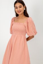CASIE PUFF SLEEVE SMOCKED MIDI DRESS