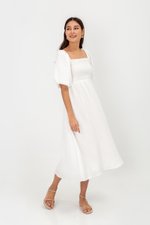 CASIE PUFF SLEEVE SMOCKED MIDI DRESS