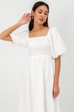 CASIE PUFF SLEEVE SMOCKED MIDI DRESS