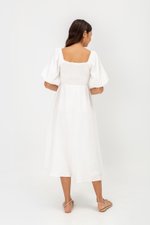 CASIE PUFF SLEEVE SMOCKED MIDI DRESS
