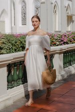 CASIE PUFF SLEEVE SMOCKED MIDI DRESS