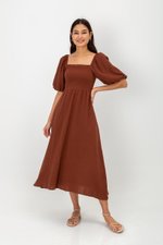 CASIE PUFF SLEEVE SMOCKED MIDI DRESS