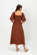 CASIE PUFF SLEEVE SMOCKED MIDI DRESS