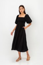 CASIE PUFF SLEEVE SMOCKED MIDI DRESS