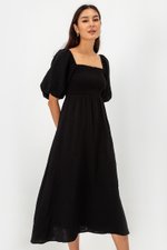 CASIE PUFF SLEEVE SMOCKED MIDI DRESS