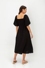 CASIE PUFF SLEEVE SMOCKED MIDI DRESS