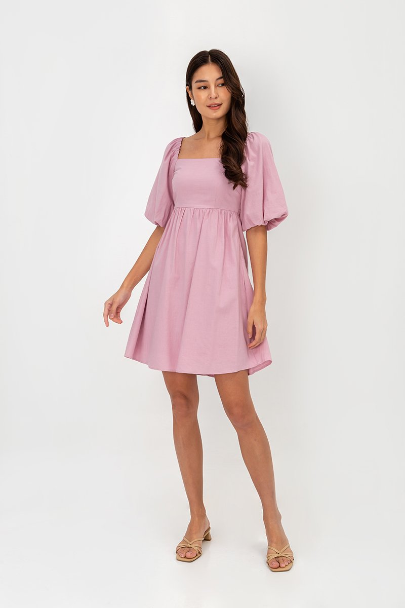 ROSE PUFF SLEEVE MINI DRESS