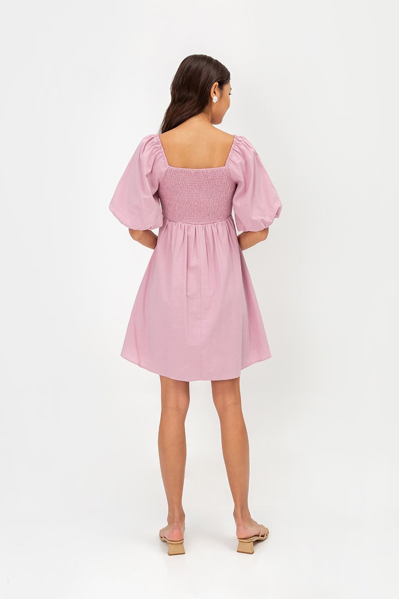 ROSE PUFF SLEEVE MINI DRESS