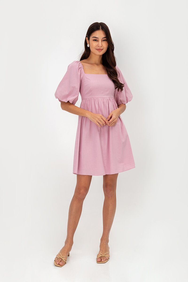 ROSE PUFF SLEEVE MINI DRESS