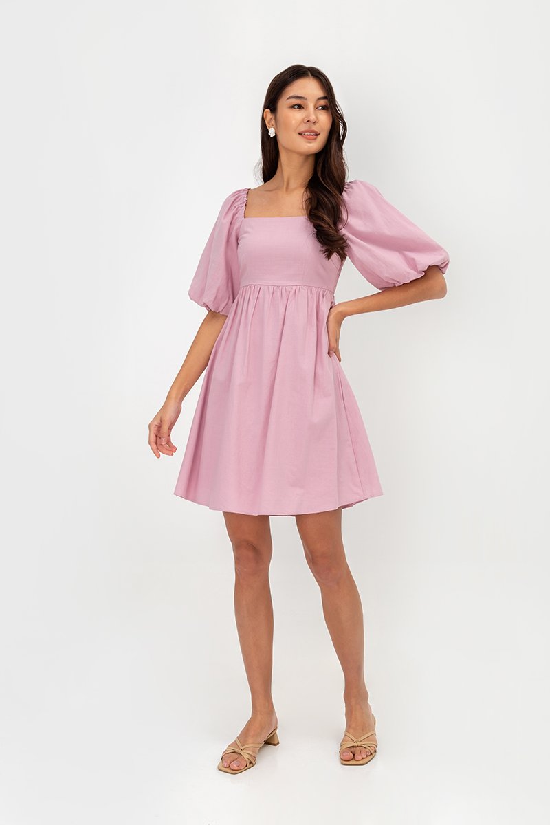 ROSE PUFF SLEEVE MINI DRESS