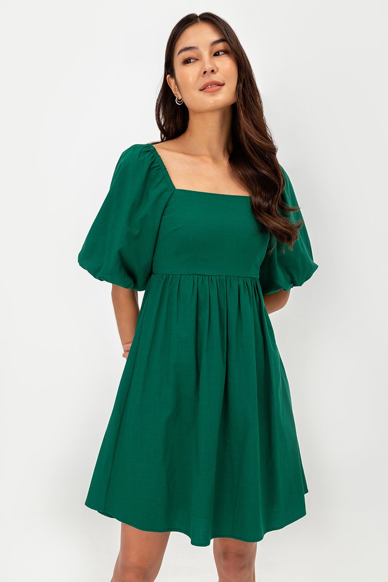 ROSE PUFF SLEEVE MINI DRESS