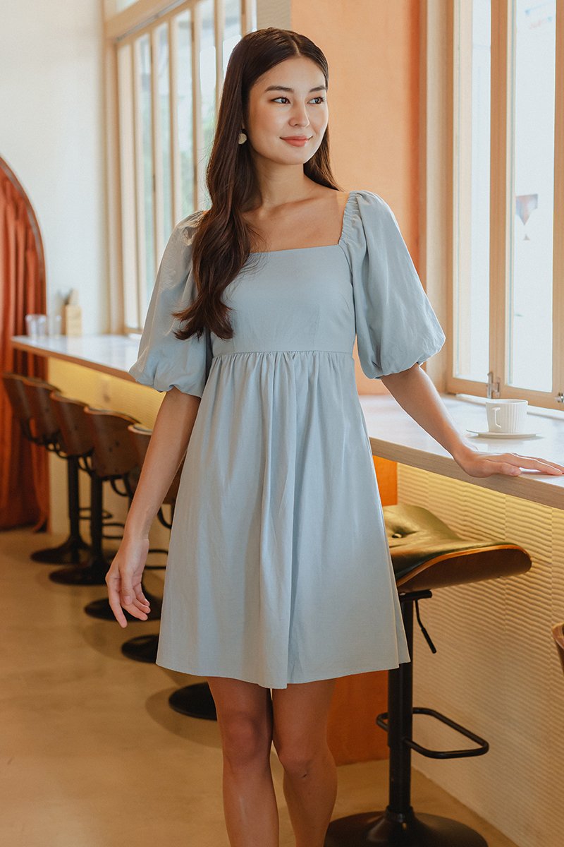 ROSE PUFF SLEEVE MINI DRESS