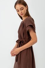 ELITSA LAYERED SLEEVE MIDI DRESS W SASH