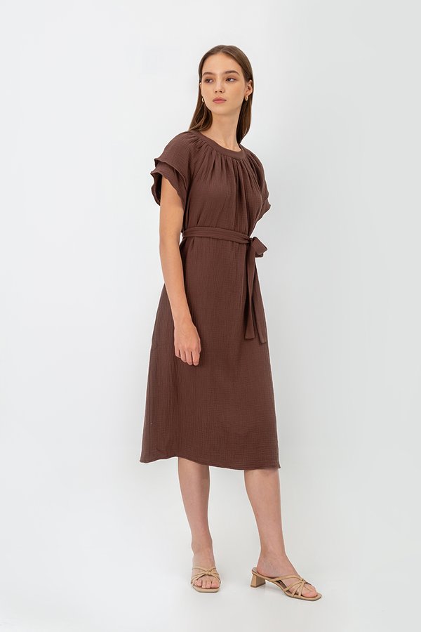 ELITSA LAYERED SLEEVE MIDI DRESS W SASH