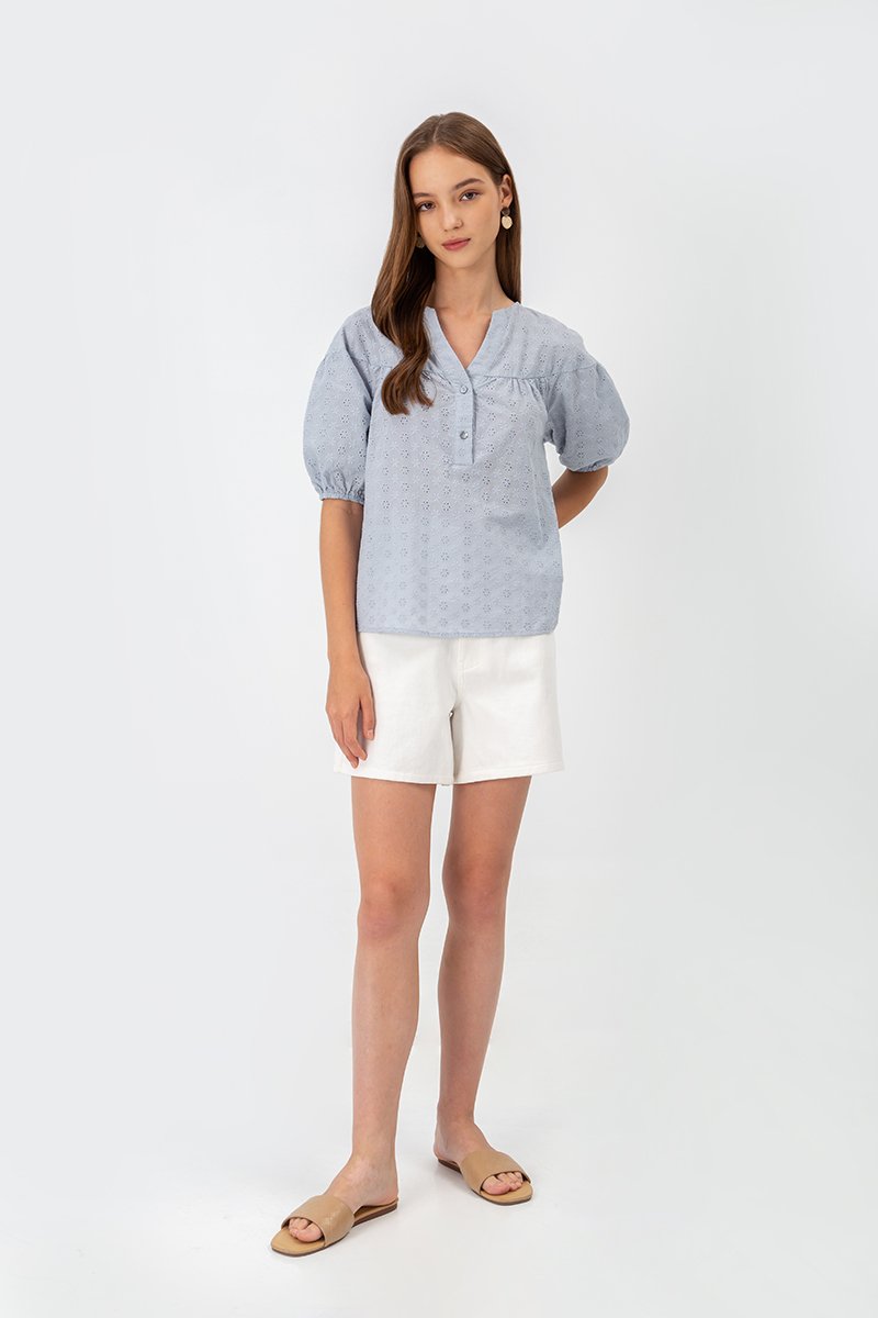 MILA EYELET PUFF SLEEVE TOP