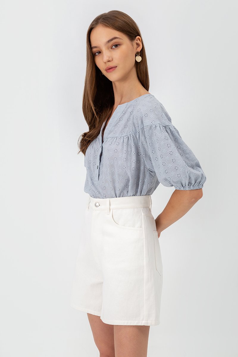MILA EYELET PUFF SLEEVE TOP