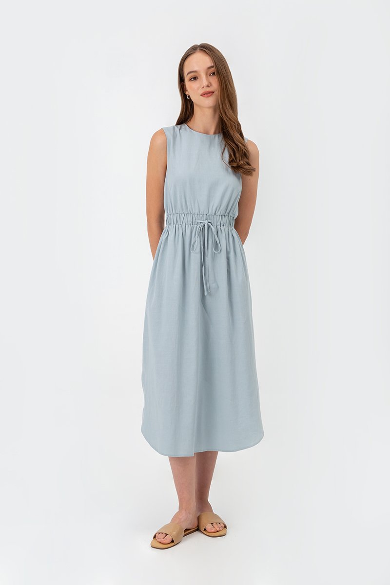 ANGELIKA DRAWSTRING WAIST MIDI DRESS