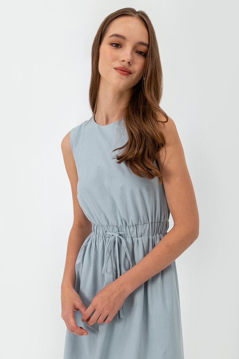 ANGELIKA DRAWSTRING WAIST MIDI DRESS