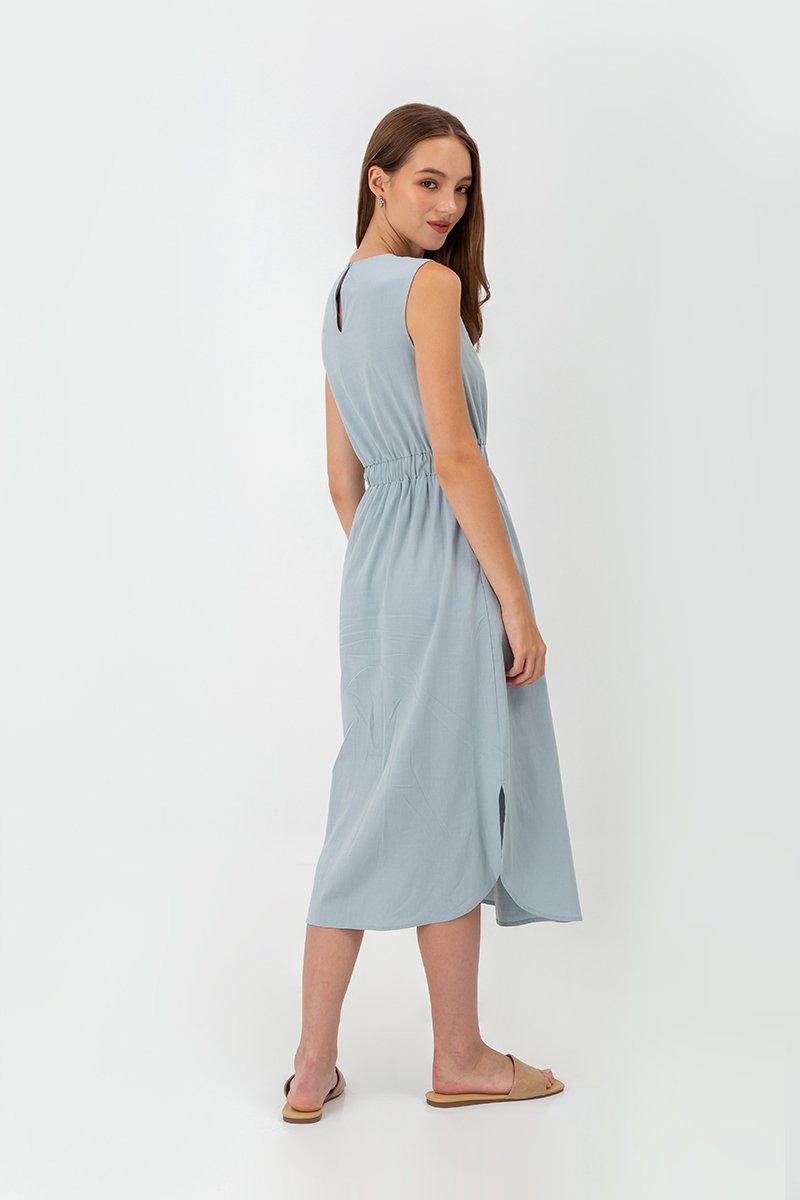 ANGELIKA DRAWSTRING WAIST MIDI DRESS