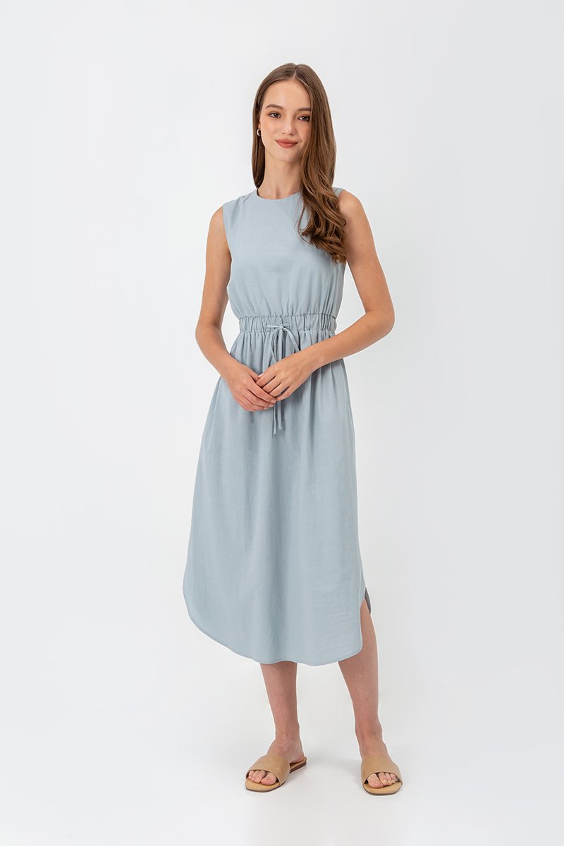 ANGELIKA DRAWSTRING WAIST MIDI DRESS