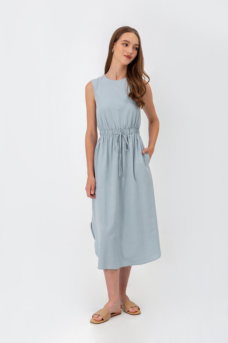 ANGELIKA DRAWSTRING WAIST MIDI DRESS