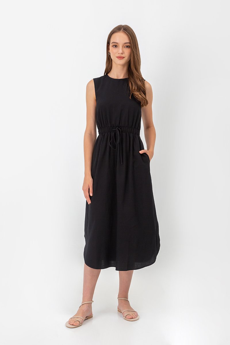 ANGELIKA DRAWSTRING WAIST MIDI DRESS