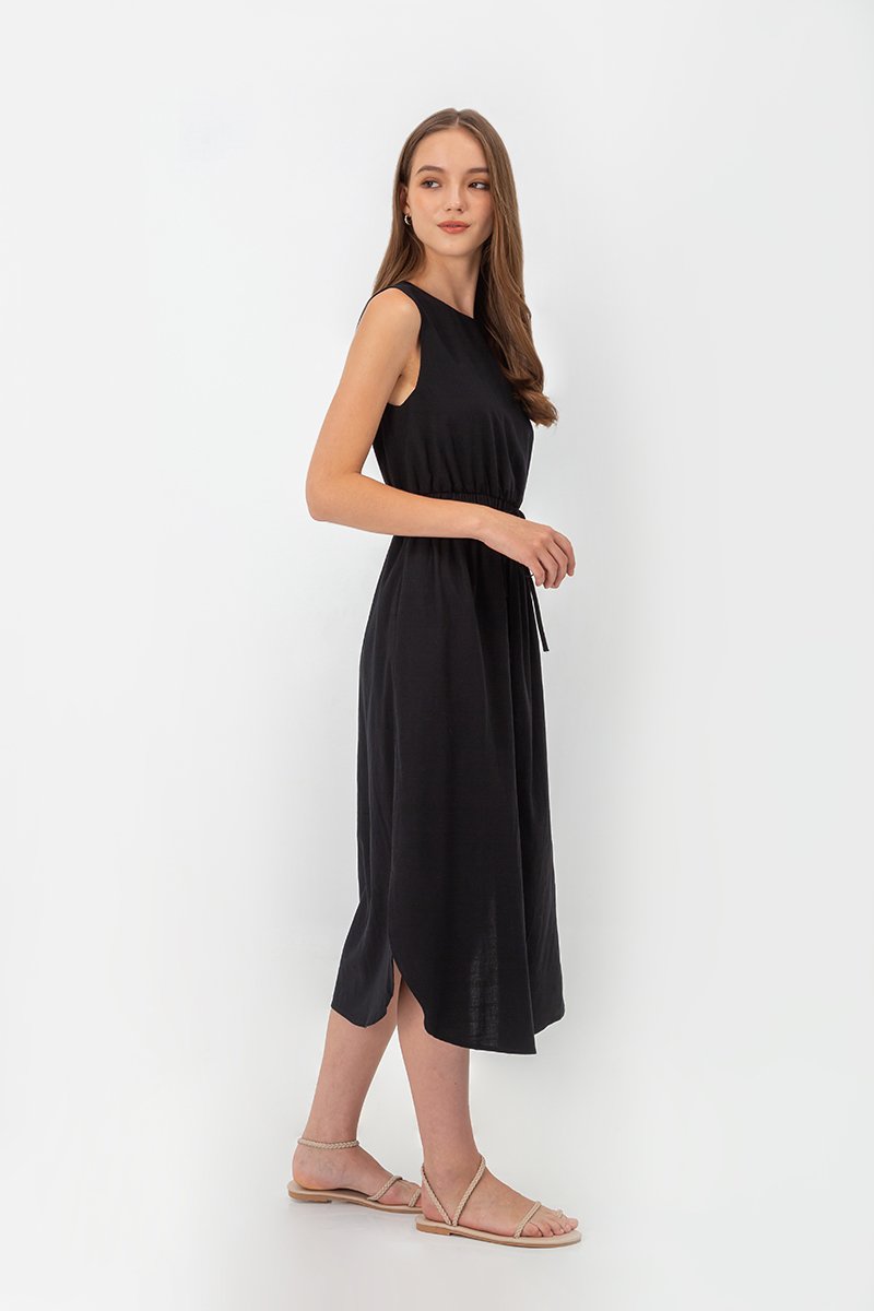 ANGELIKA DRAWSTRING WAIST MIDI DRESS