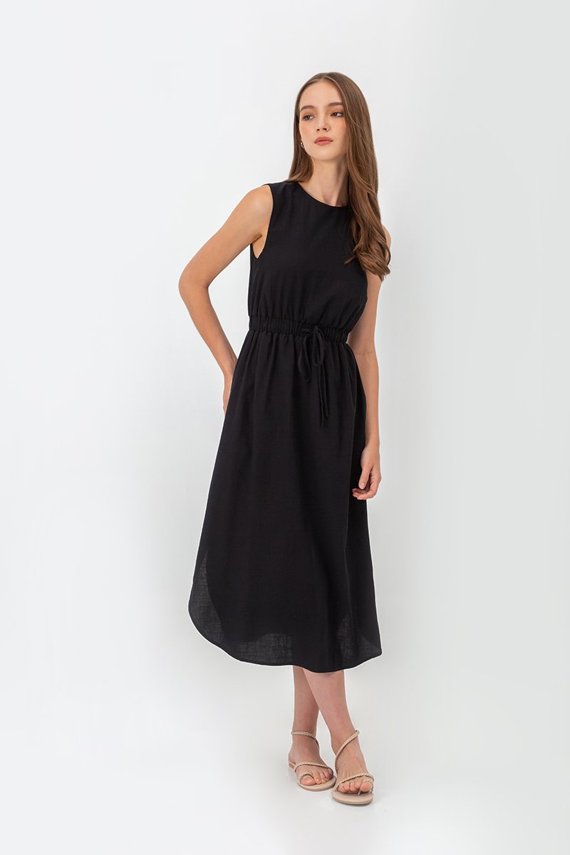 ANGELIKA DRAWSTRING WAIST MIDI DRESS