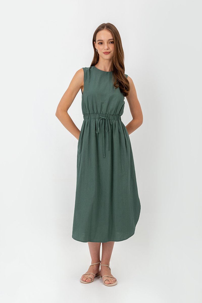 ANGELIKA DRAWSTRING WAIST MIDI DRESS