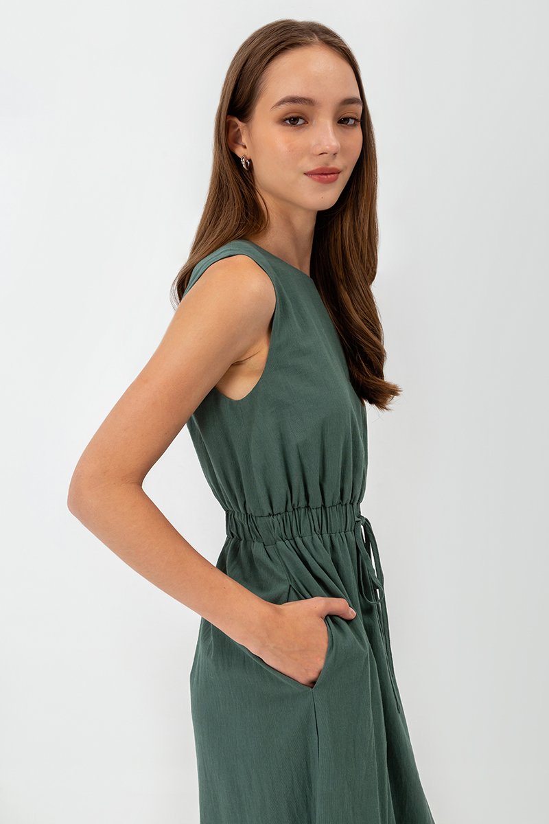 ANGELIKA DRAWSTRING WAIST MIDI DRESS
