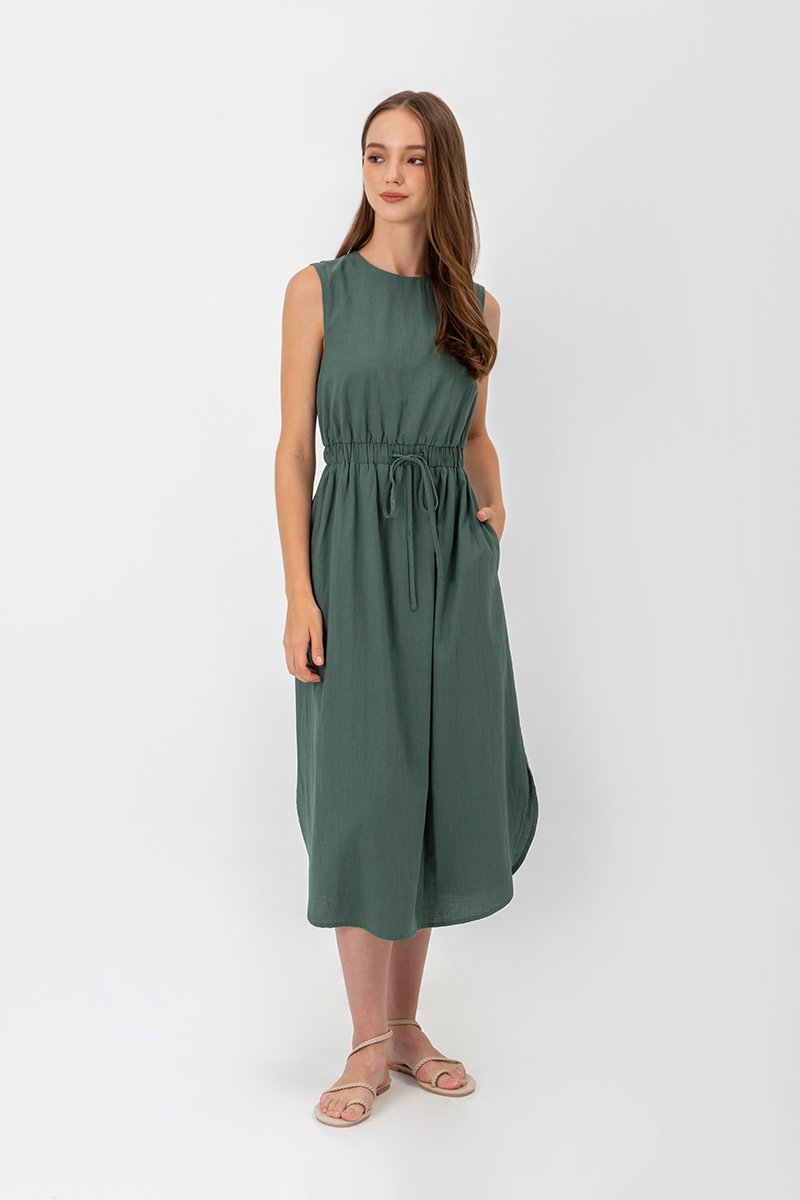 ANGELIKA DRAWSTRING WAIST MIDI DRESS