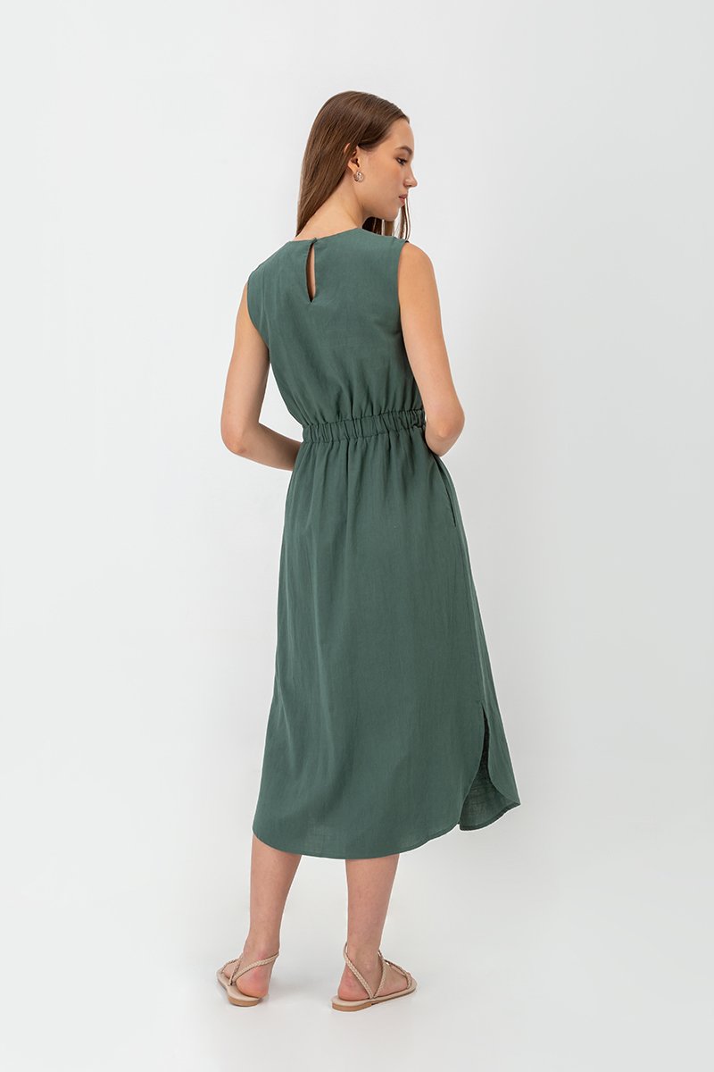 ANGELIKA DRAWSTRING WAIST MIDI DRESS