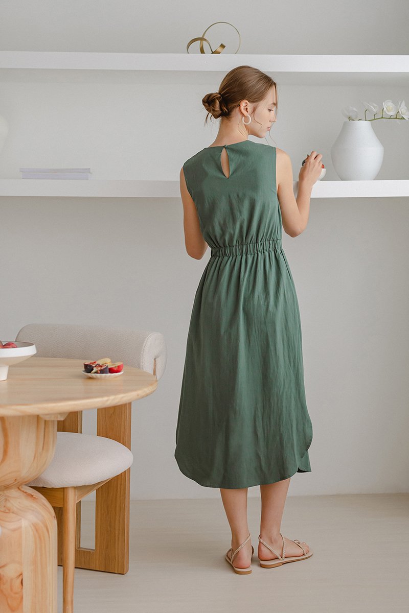 ANGELIKA DRAWSTRING WAIST MIDI DRESS