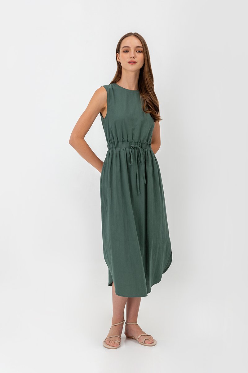 ANGELIKA DRAWSTRING WAIST MIDI DRESS