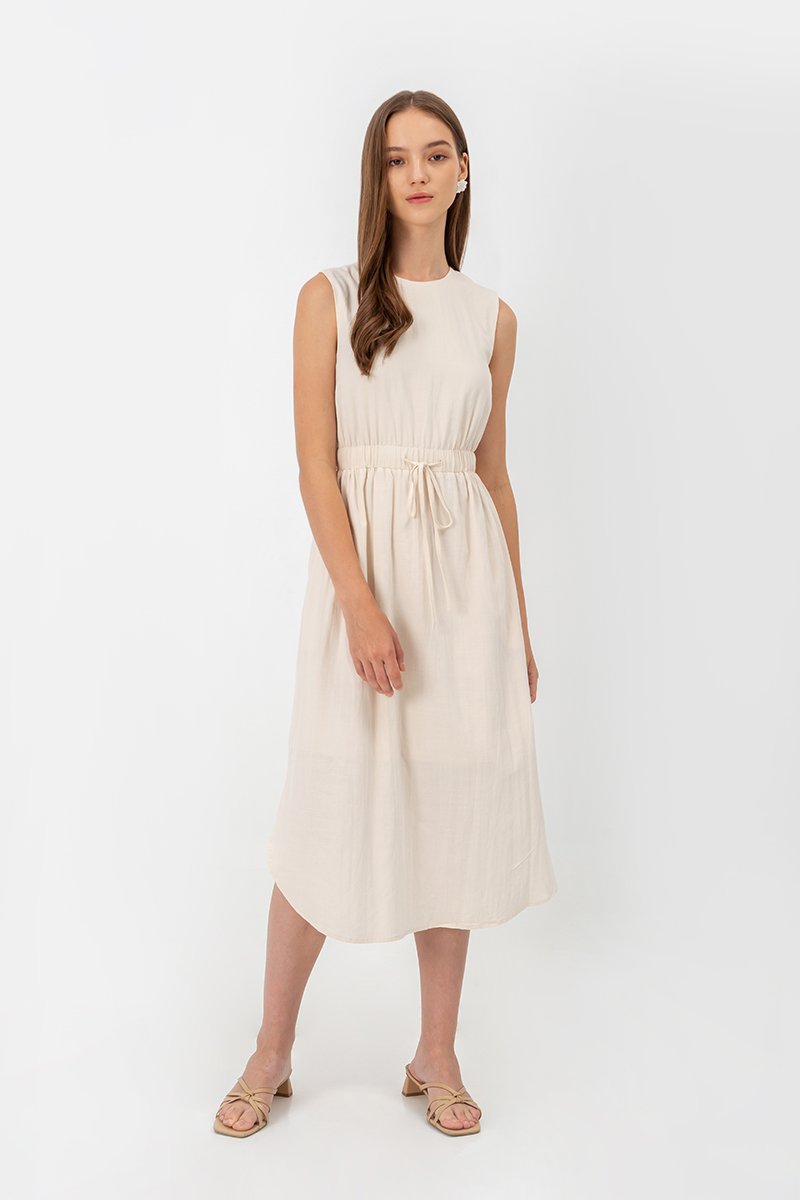 ANGELIKA DRAWSTRING WAIST MIDI DRESS